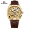 Latest Age Men Leather Strap Forsining Gold Skeleton Luxury Watches