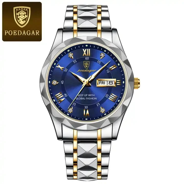 New POEDAGAR Watches 615 High Quality Men's Quartz Watch Fashion Luminous Hands Calendar Week 3ATM Waterproof Men's Watches