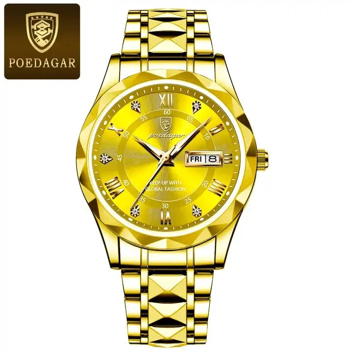 New POEDAGAR Watches 615 High Quality Men's Quartz Watch Fashion Luminous Hands Calendar Week 3ATM Waterproof Men's Watches