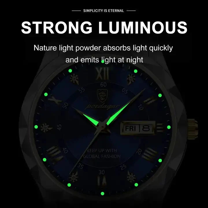 New POEDAGAR Watches 615 High Quality Men's Quartz Watch Fashion Luminous Hands Calendar Week 3ATM Waterproof Men's Watches