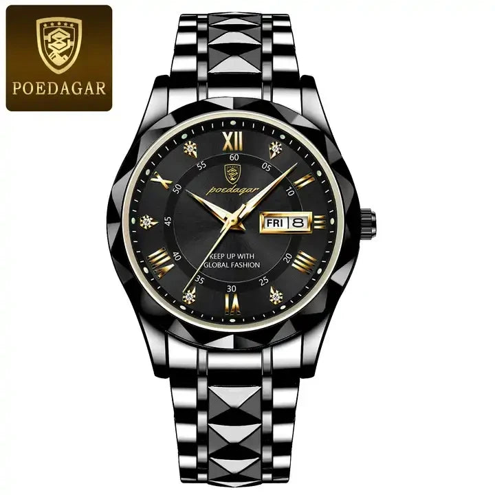 New POEDAGAR Watches 615 High Quality Men's Quartz Watch Fashion Luminous Hands Calendar Week 3ATM Waterproof Men's Watches