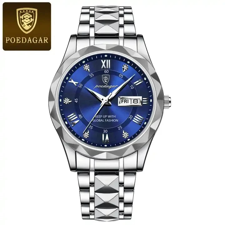 New POEDAGAR Watches 615 High Quality Men's Quartz Watch Fashion Luminous Hands Calendar Week 3ATM Waterproof Men's Watches