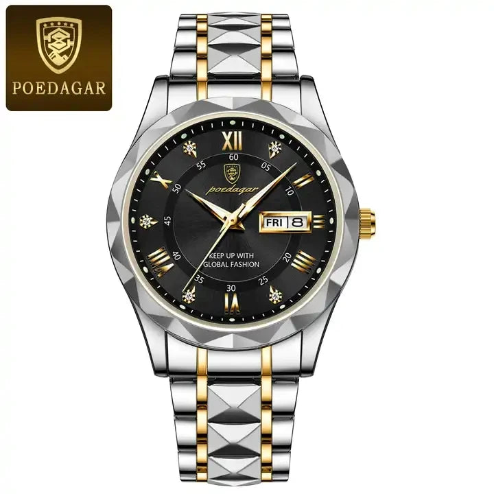 New POEDAGAR Watches 615 High Quality Men's Quartz Watch Fashion Luminous Hands Calendar Week 3ATM Waterproof Men's Watches