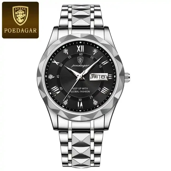 New POEDAGAR Watches 615 High Quality Men's Quartz Watch Fashion Luminous Hands Calendar Week 3ATM Waterproof Men's Watches