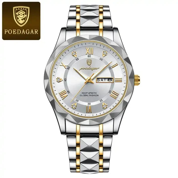 New POEDAGAR Watches 615 High Quality Men's Quartz Watch Fashion Luminous Hands Calendar Week 3ATM Waterproof Men's Watches