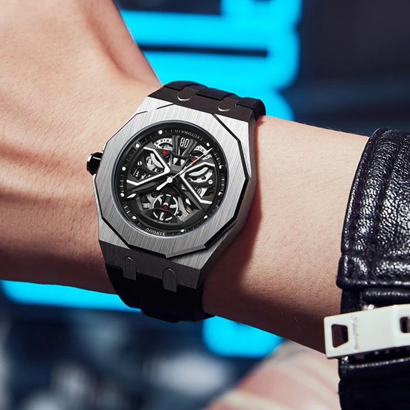 Relojes Hombre Rubber Automatic Watch Bands Self Winding Luxury Watches Men Style Design Dial Mechanical Watches for Men