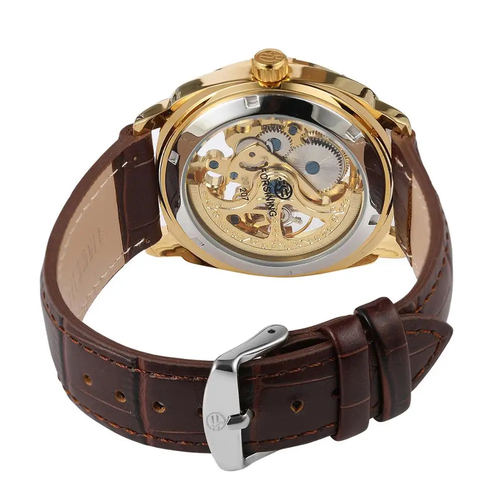 Latest Age Men Leather Strap Forsining Gold Skeleton Luxury Watches