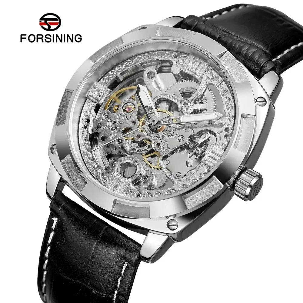 Latest Age Men Leather Strap Forsining Gold Skeleton Luxury Watches