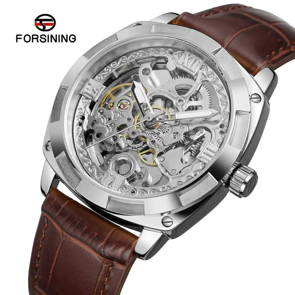 Latest Age Men Leather Strap Forsining Gold Skeleton Luxury Watches