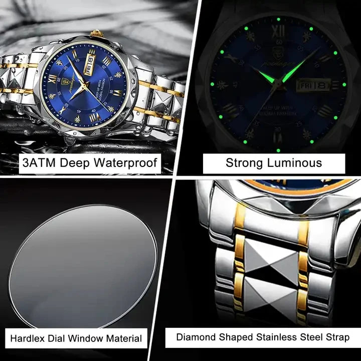 New POEDAGAR Watches 615 High Quality Men's Quartz Watch Fashion Luminous Hands Calendar Week 3ATM Waterproof Men's Watches