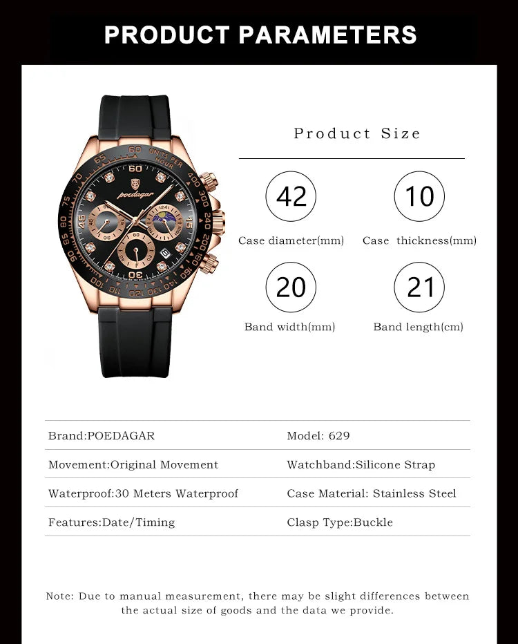POEDAGAR Fashion Luxury Men Wristwatch Chronograph Date High Quality Quartz Man Watch Waterproof Luminous Military Men's Watches