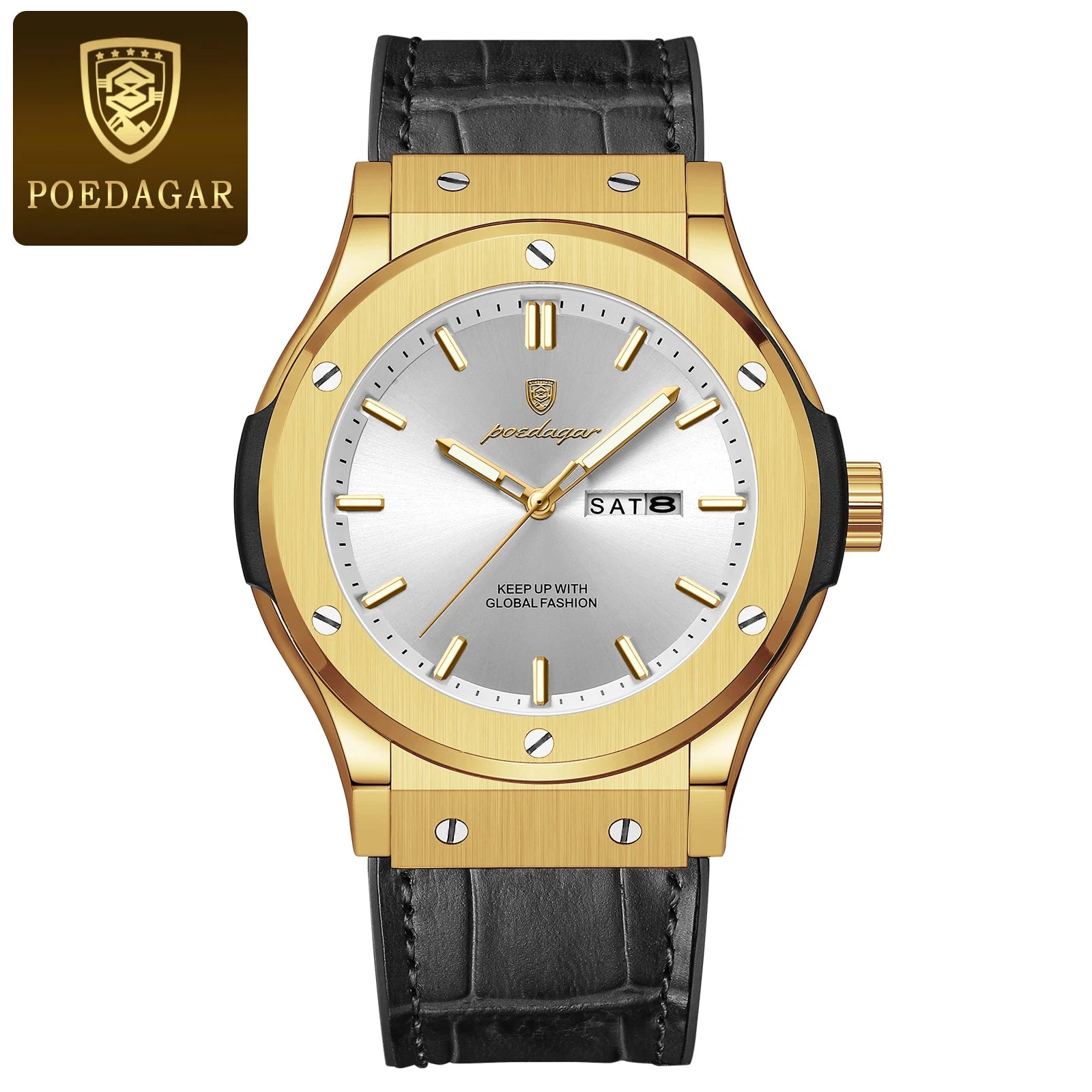 POEDAGAR Luxury Business Watch For Men Waterproof Luminous Date Week Man Wristwatch Silicone Strap Fashion Quartz Men's Watches