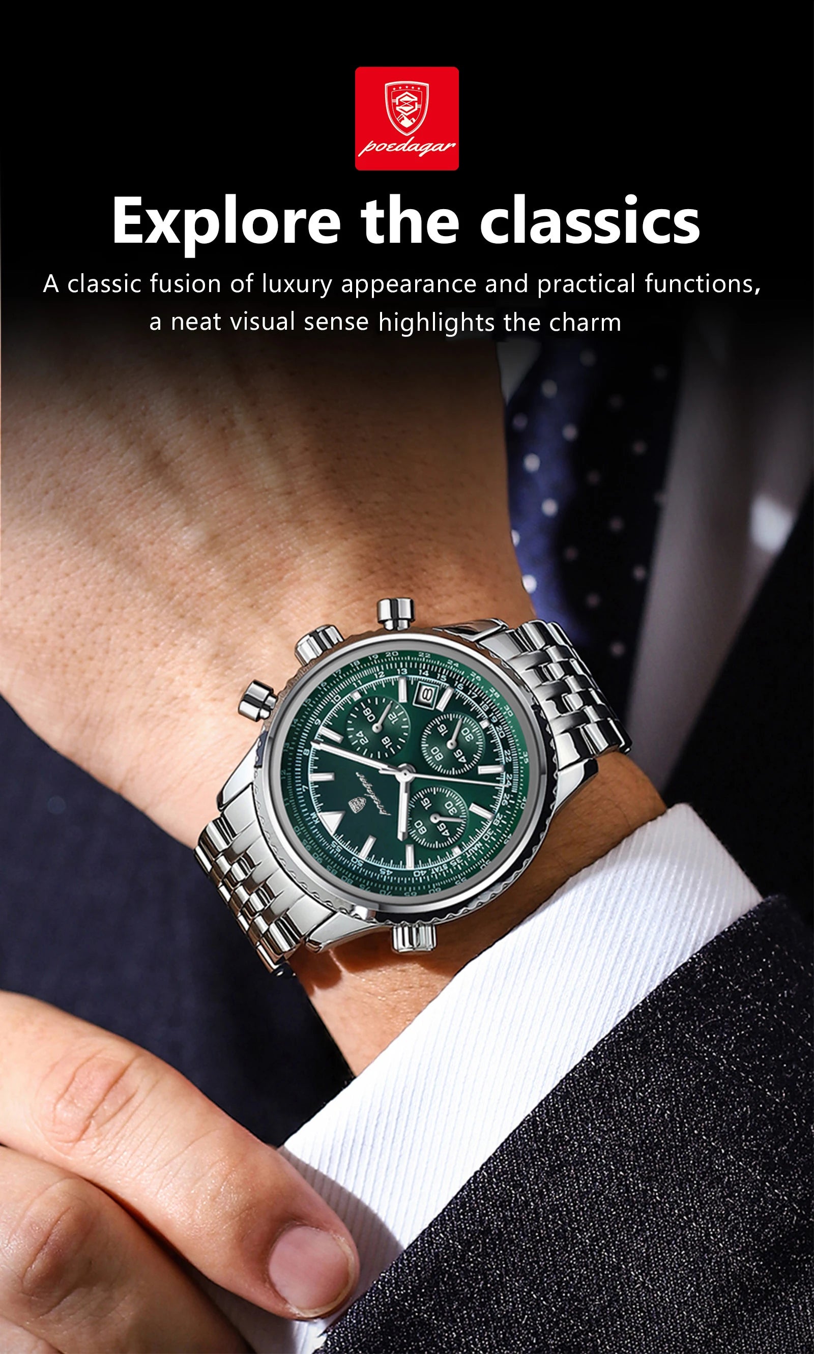 POEDAGAR Luxury Men's Watch Date Chronograph Stainless Steel Quartz Man Watch Waterproof Luminous Business Watches For Men Reloj