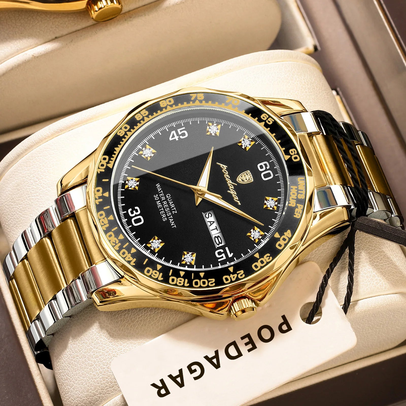 POEDAGAR Luxury Fashion Man Watch Waterproof Luminous Date Week Men's Wristwatch Stainless Steel Military Quartz Watches For Men