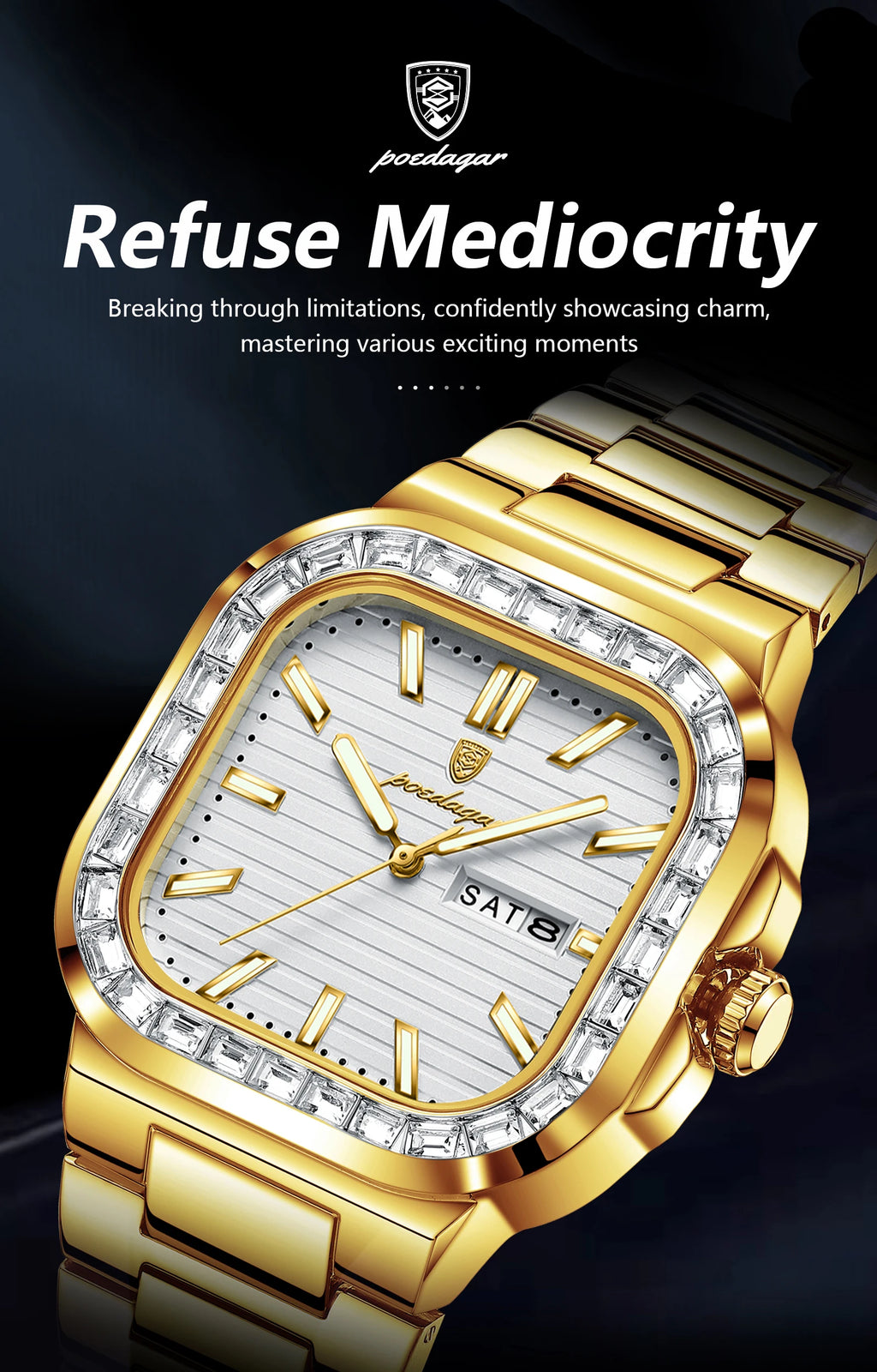 POEDAGAR Luxury Business Men's Wristwatch Waterproof Stainless Steel Luminous Man Watch Date Week Fashion Quartz Watches For Men