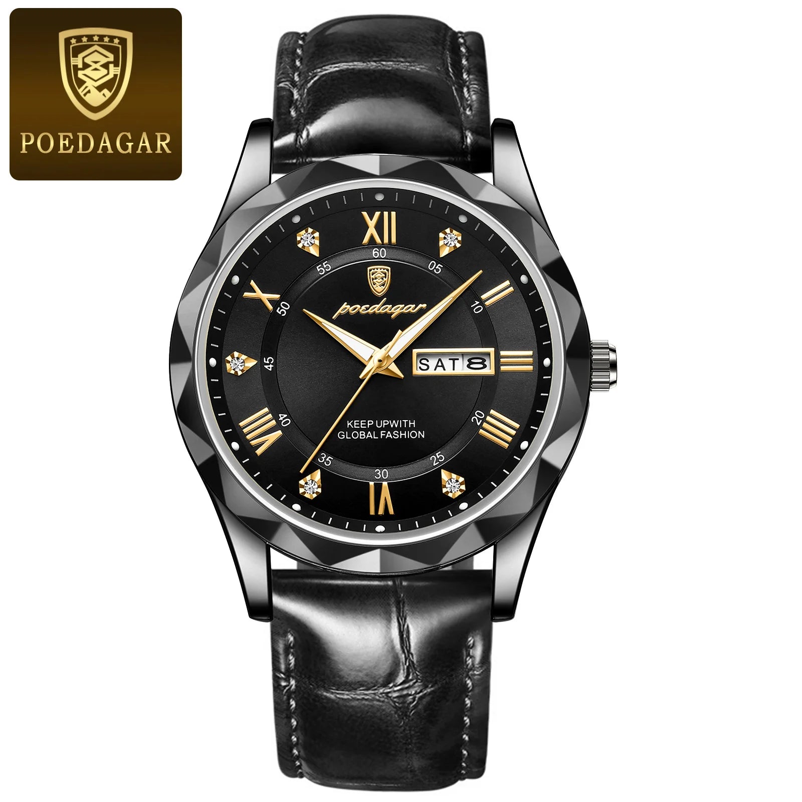 POEDAGAR Original Luxury Male Watch Waterproof Luminous Date Week Sports Men's Watches Classic Business Quartz Leather Men Watch