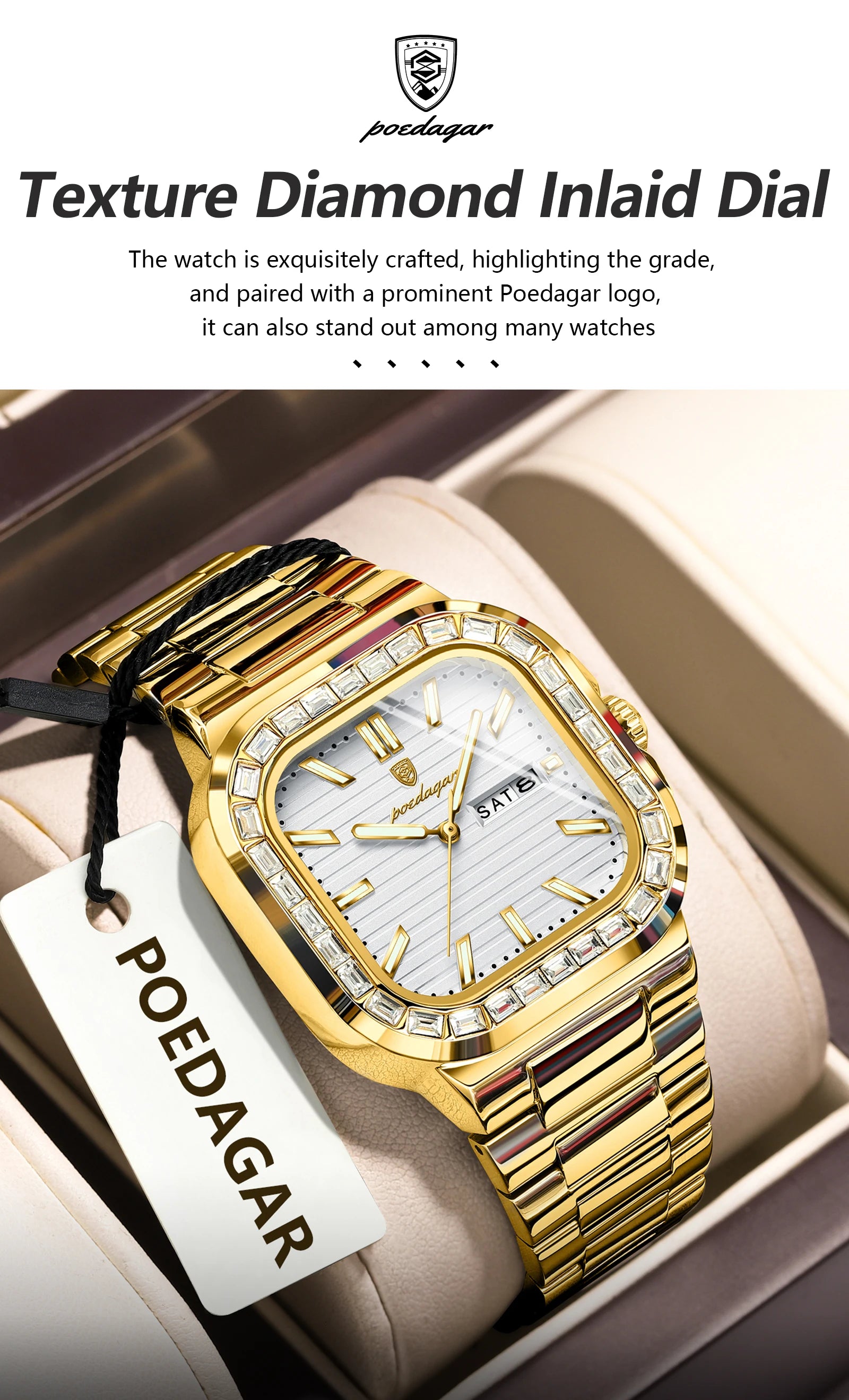 POEDAGAR Luxury Business Men's Wristwatch Waterproof Stainless Steel Luminous Man Watch Date Week Fashion Quartz Watches For Men