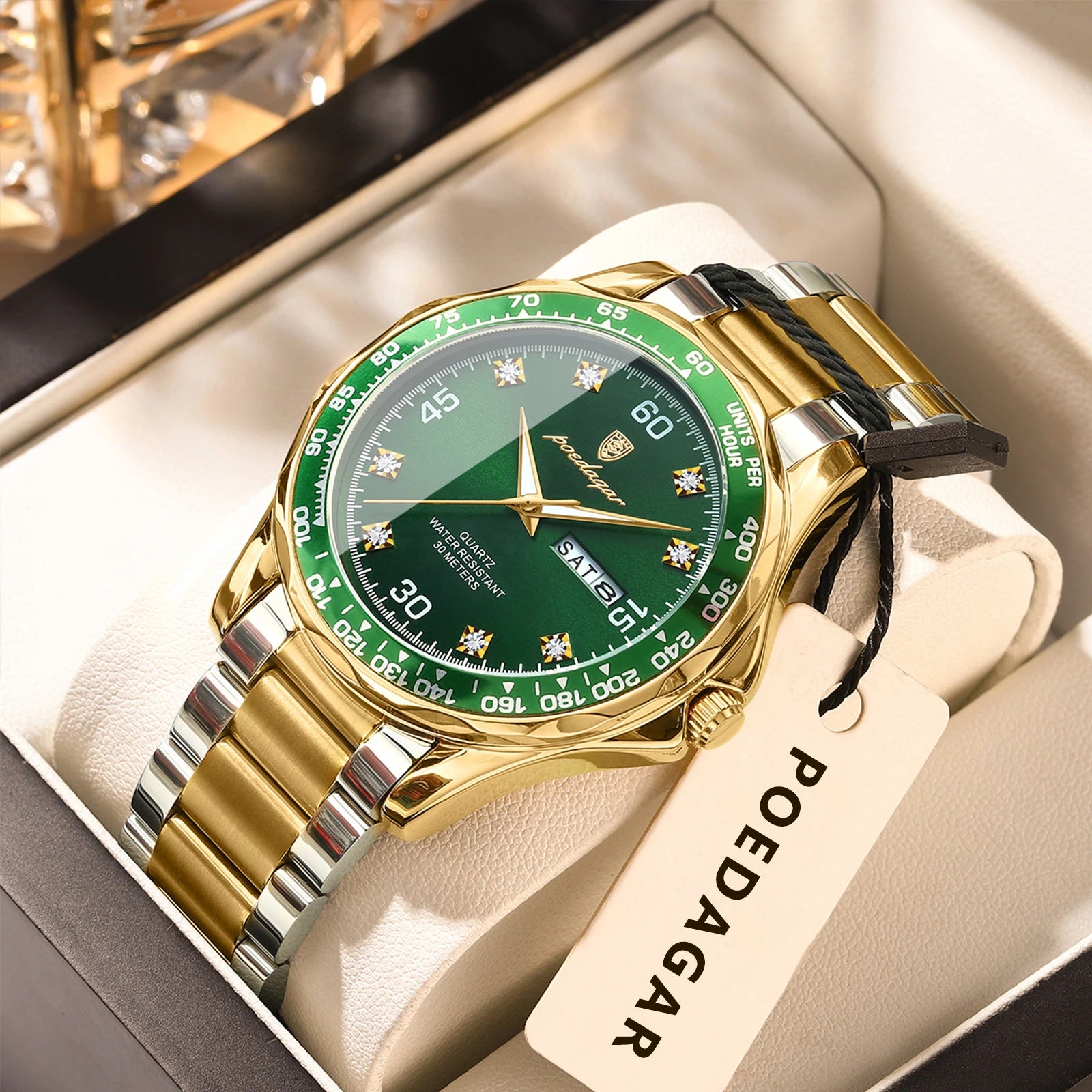 POEDAGAR Luxury Fashion Man Watch Waterproof Luminous Date Week Men's Wristwatch Stainless Steel Military Quartz Watches For Men