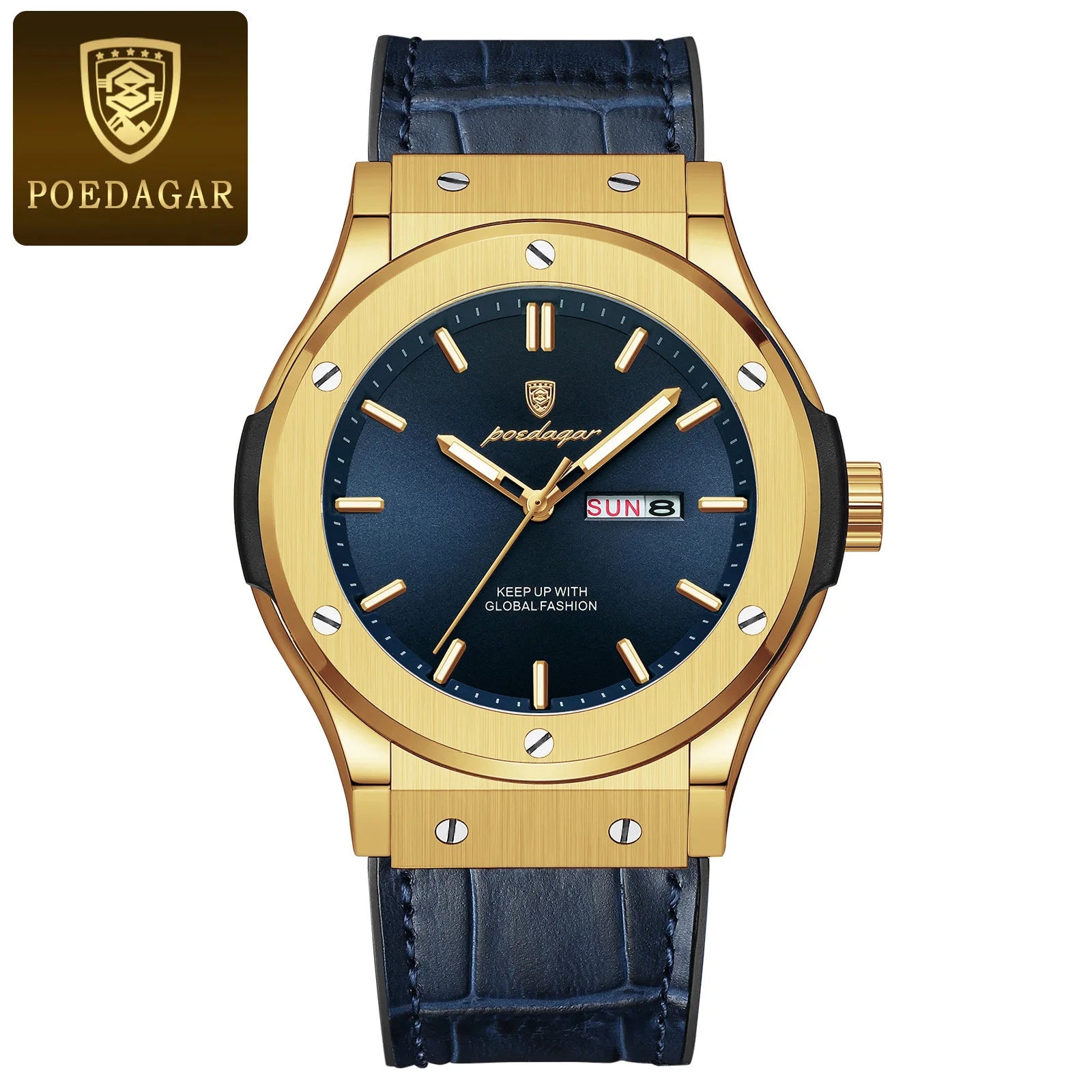POEDAGAR Luxury Business Watch For Men Waterproof Luminous Date Week Man Wristwatch Silicone Strap Fashion Quartz Men's Watches