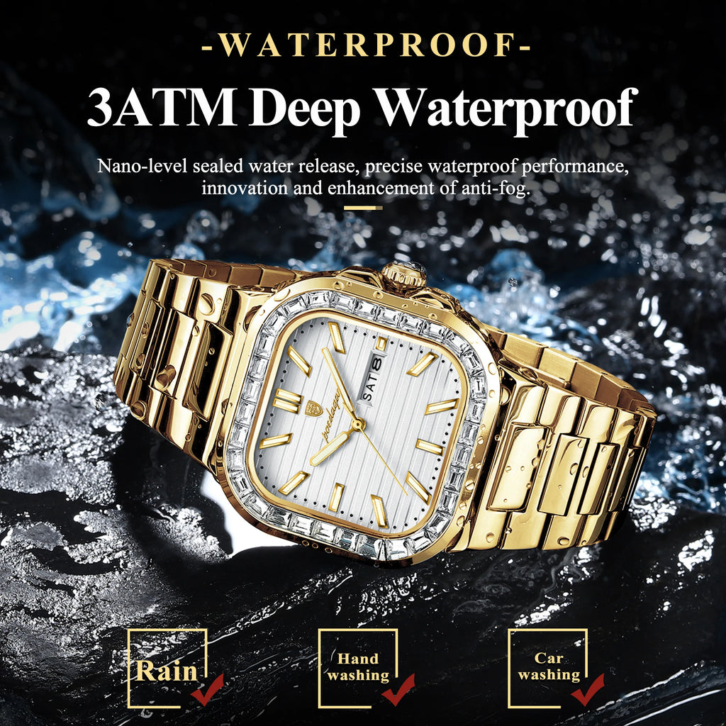 POEDAGAR Luxury Business Men's Wristwatch Waterproof Stainless Steel Luminous Man Watch Date Week Fashion Quartz Watches For Men