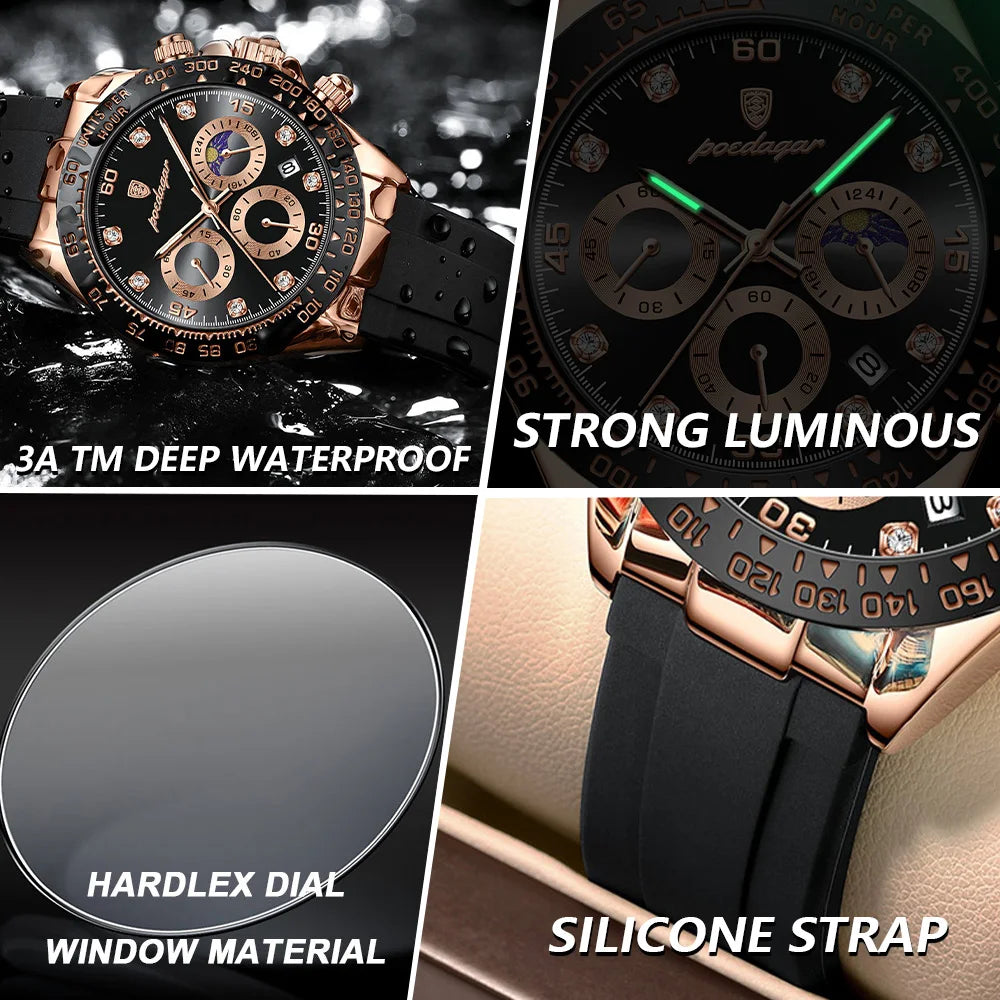 POEDAGAR Fashion Luxury Men Wristwatch Chronograph Date High Quality Quartz Man Watch Waterproof Luminous Military Men's Watches