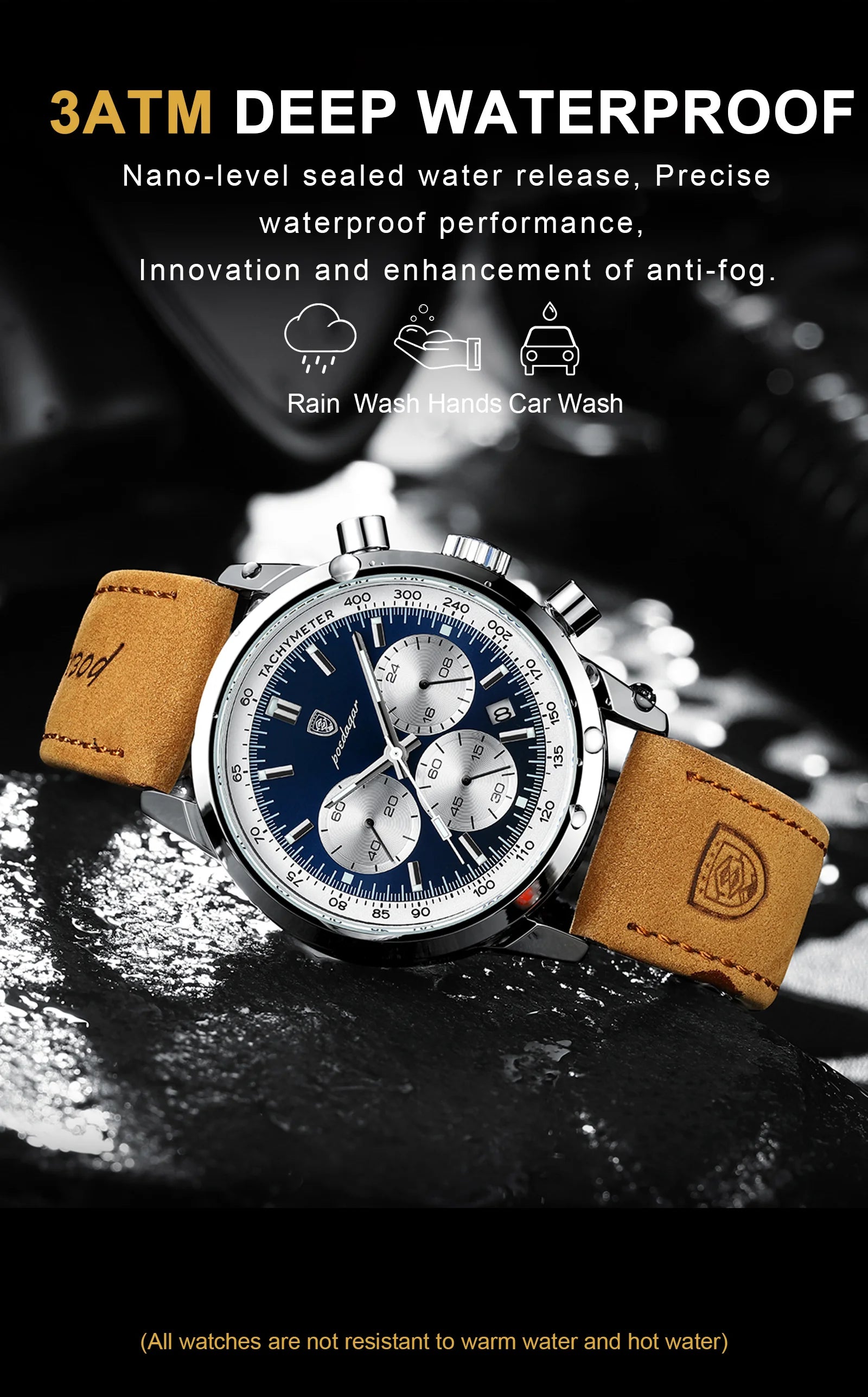 POEDAGAR Fashion Men's Watch Waterproof Luminous Leather Military Man Wristwatch Chronograph Quartz Luxury Watches For Men Reloj