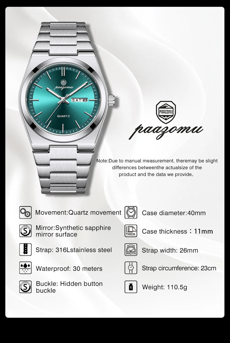 PAAZOMU Fashion Men's Quartz Watch Stainless Steel Waterproof Luminous Man Watch Chronograph Date Multifunction Watches For Men