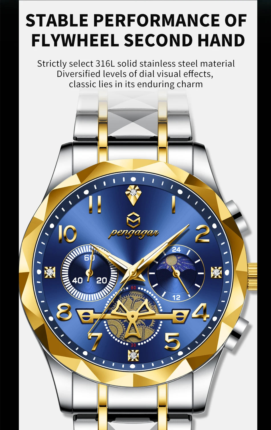 PENGAGAR  Luxury Man Wristwatch Waterproof Luminous Chronograph Watch for Men Stainless Steel Men's Quartz Watches reloj hombre