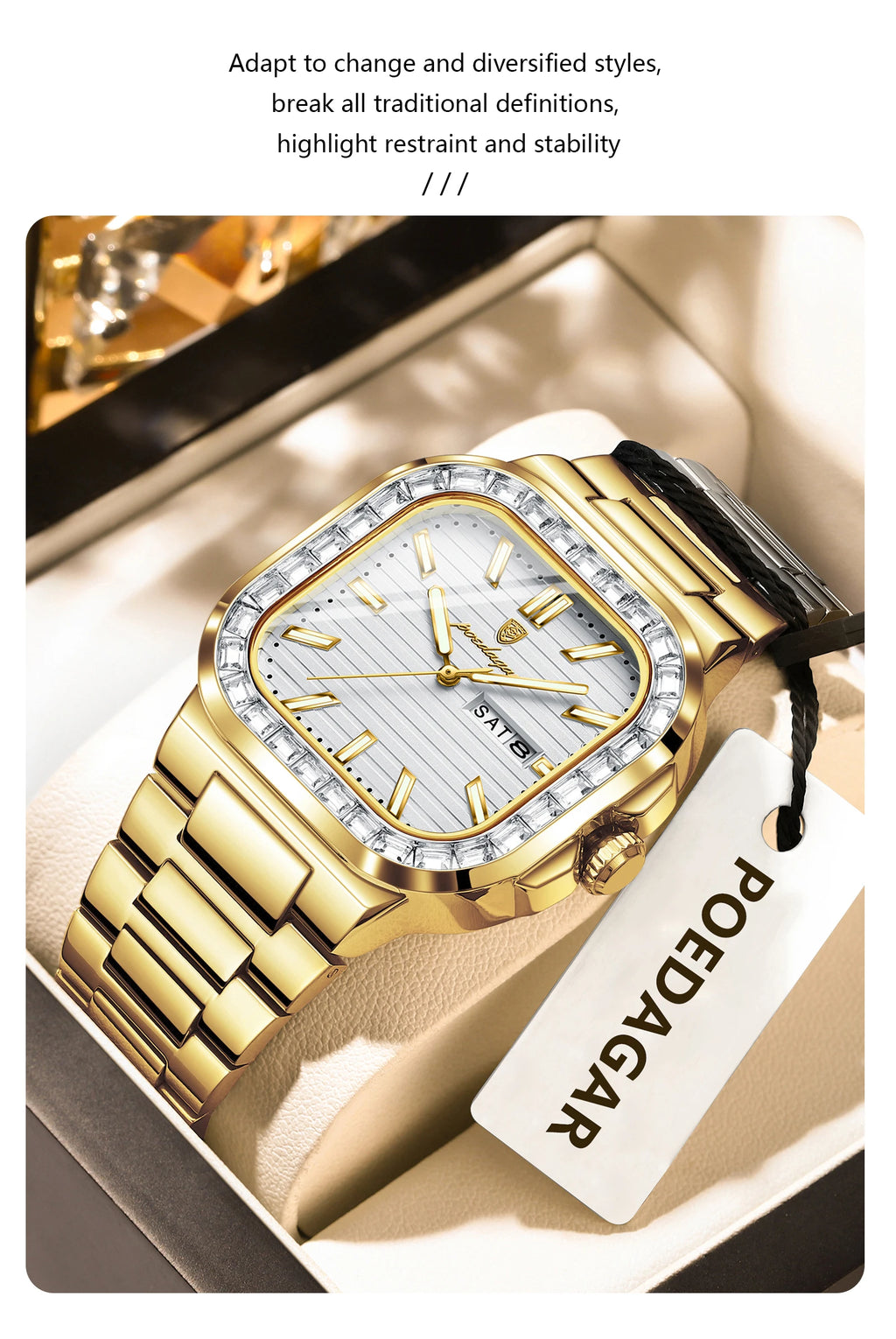 POEDAGAR Luxury Business Men's Wristwatch Waterproof Stainless Steel Luminous Man Watch Date Week Fashion Quartz Watches For Men