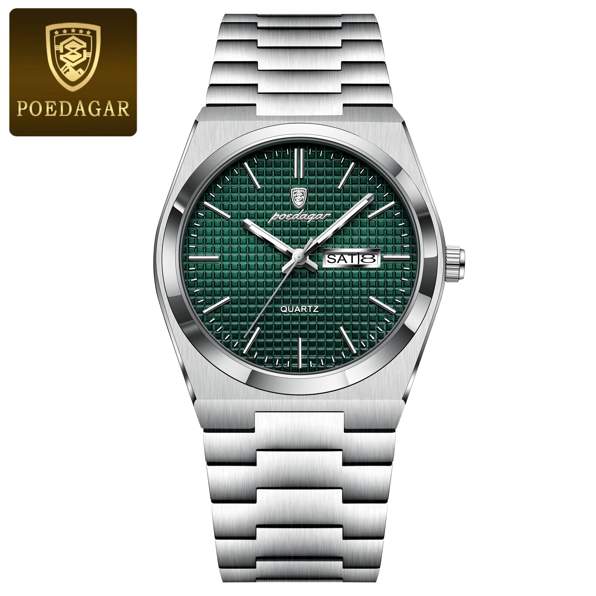 POEDAGAR Top Exquisite Male Watch Stainless Steel Waterproof Luminous Fashion Quartz Men's Watches Date Week Wristwatch For Men