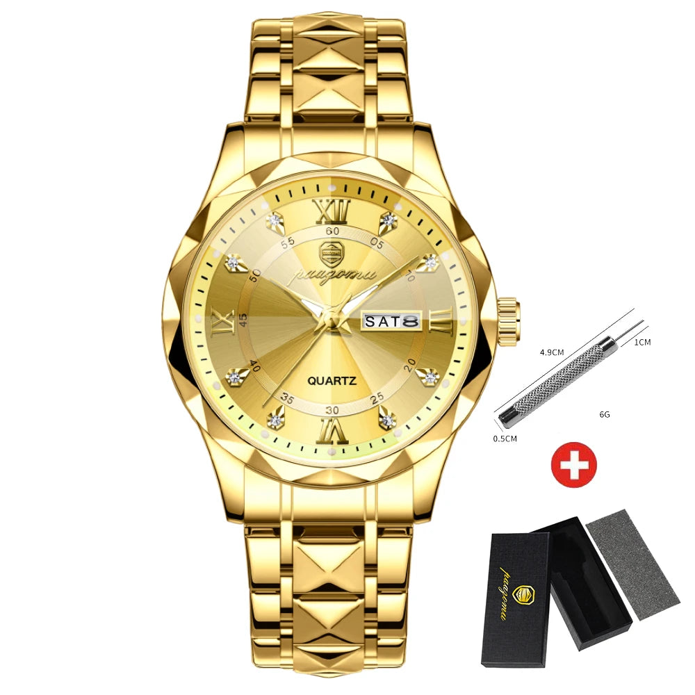 PENGAGAR Top Brand Luxury Man Wristwatch Waterproof Luminous Date Week Men Watches Stainless Steel Quartz Men's Watch Male reloj