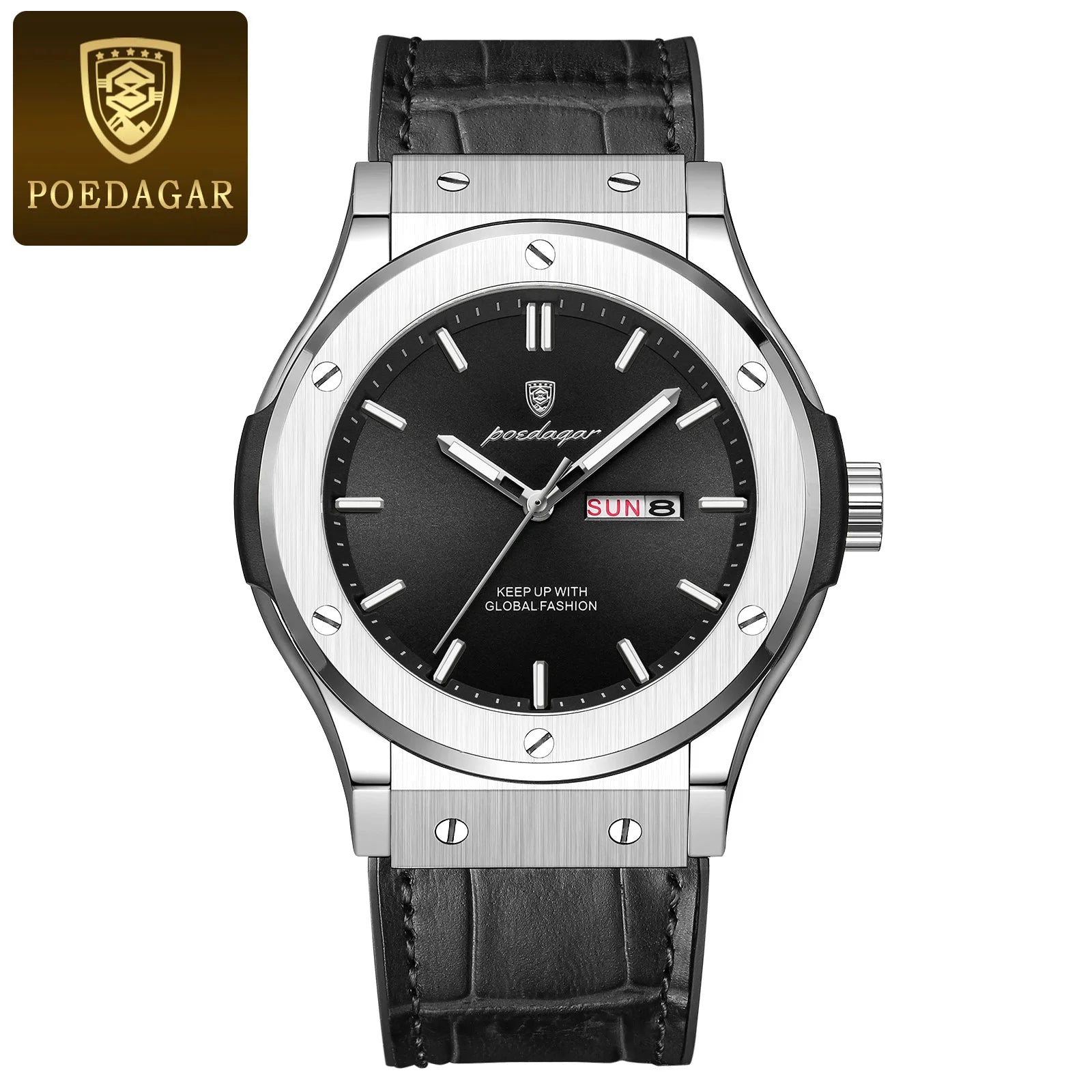 POEDAGAR Luxury Business Watch For Men Waterproof Luminous Date Week Man Wristwatch Silicone Strap Fashion Quartz Men's Watches