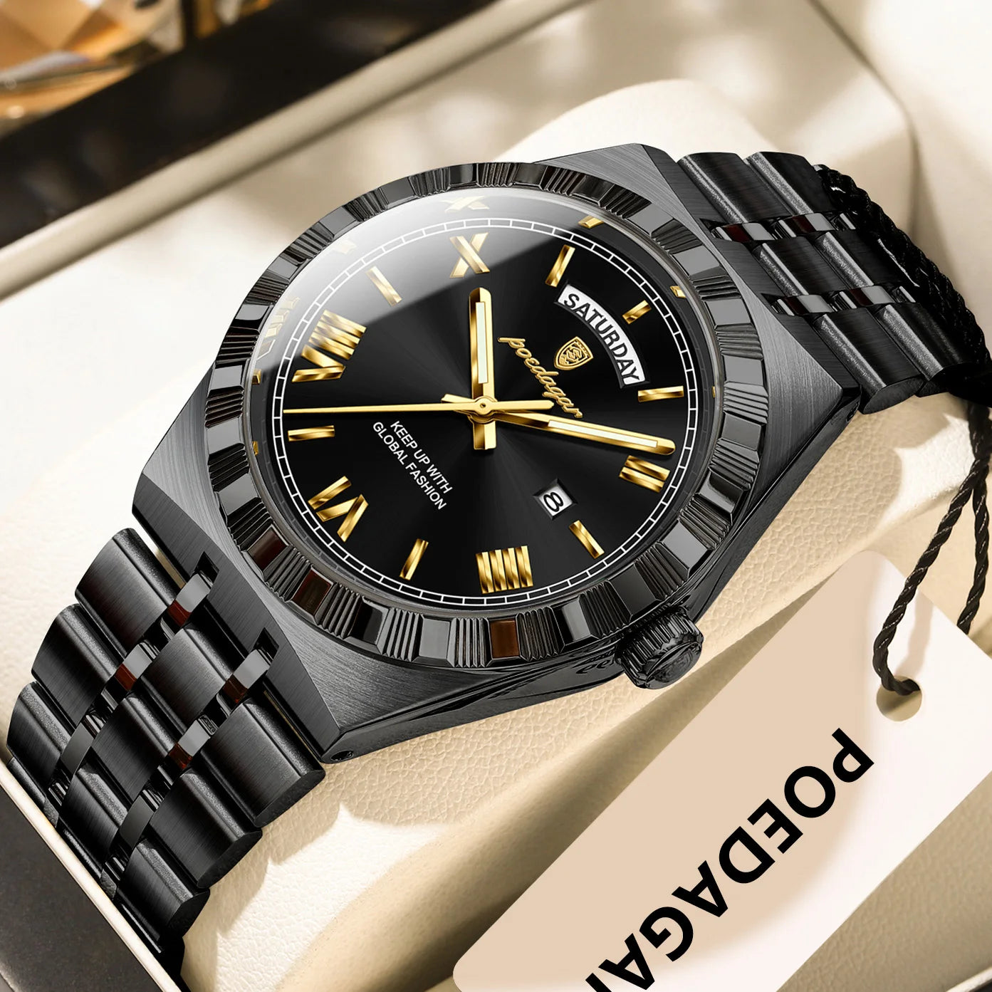 POEDAGAR Luxury Fashion Man Wristwatch Week Date Waterproof Luminous Men's Clock Stainless Steel Quartz Business Watches For Men