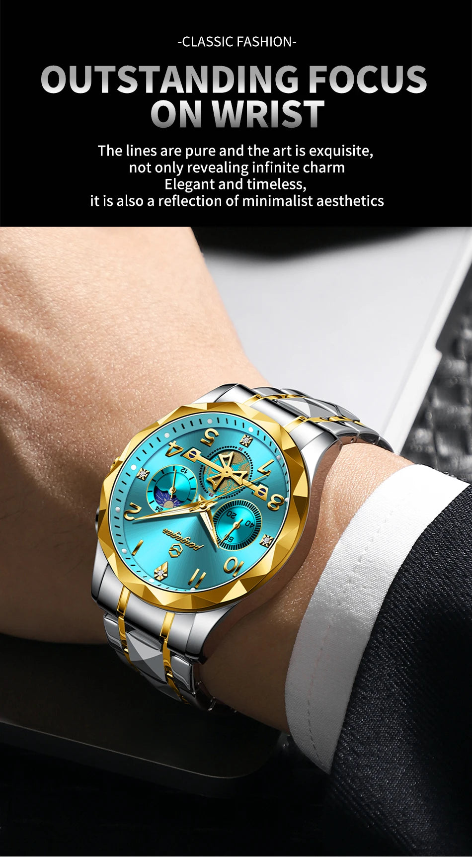PENGAGAR  Luxury Man Wristwatch Waterproof Luminous Chronograph Watch for Men Stainless Steel Men's Quartz Watches reloj hombre