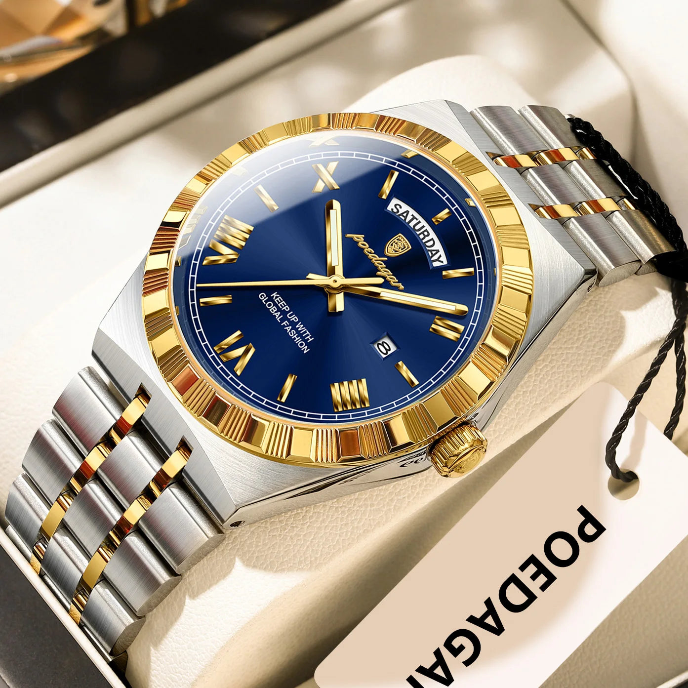 POEDAGAR Luxury Fashion Man Wristwatch Week Date Waterproof Luminous Men's Clock Stainless Steel Quartz Business Watches For Men