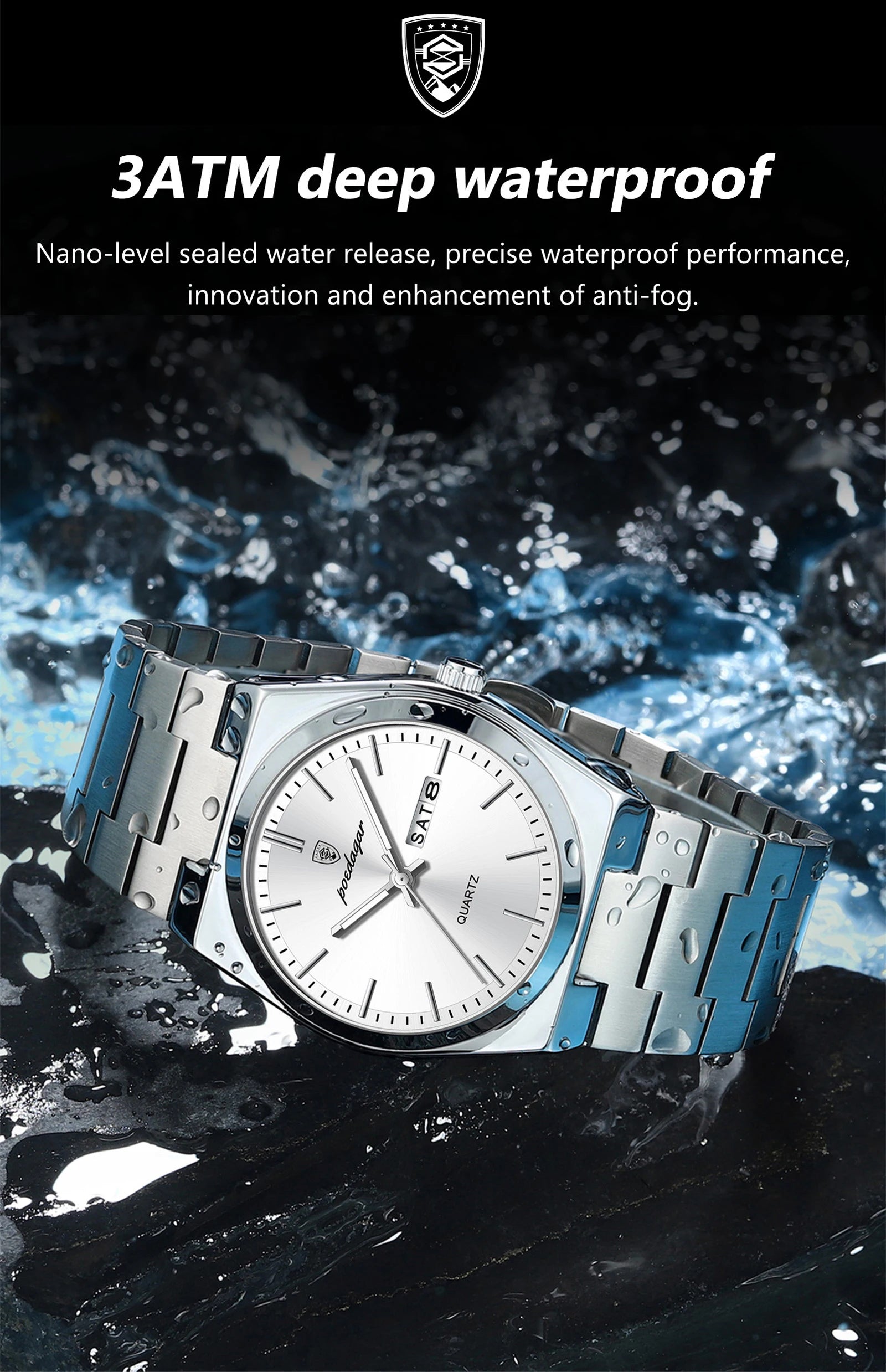 POEDAGAR Luxury Business Men's Wristwatch Stainless Steel Waterproof Luminous Man Watch Date Week Fashion Quartz Watches For Men