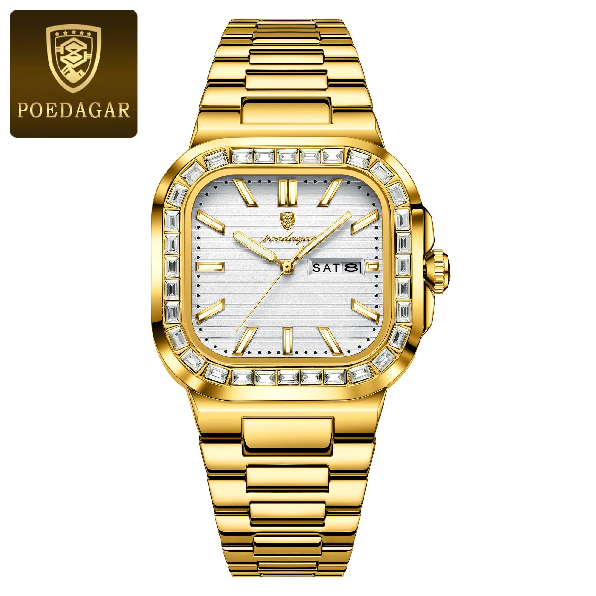POEDAGAR Luxury Business Men's Wristwatch Waterproof Stainless Steel Luminous Man Watch Date Week Fashion Quartz Watches For Men