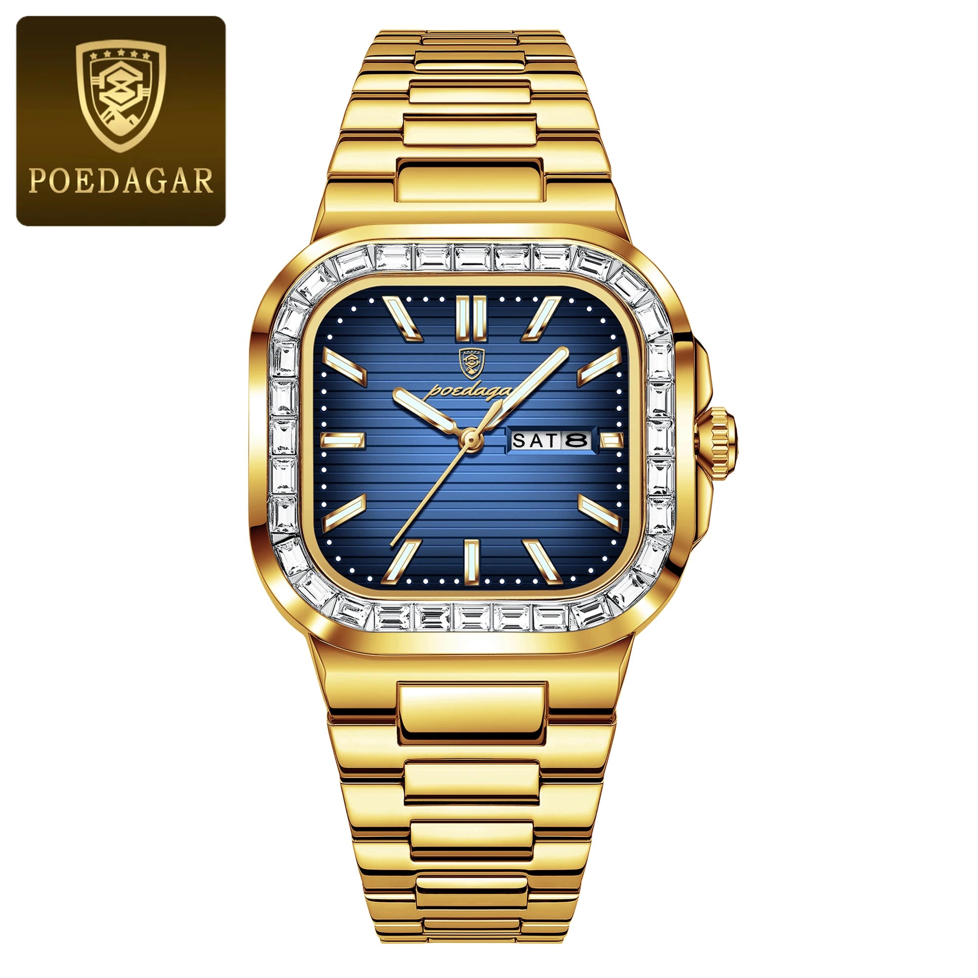 POEDAGAR Luxury Business Men's Wristwatch Waterproof Stainless Steel Luminous Man Watch Date Week Fashion Quartz Watches For Men