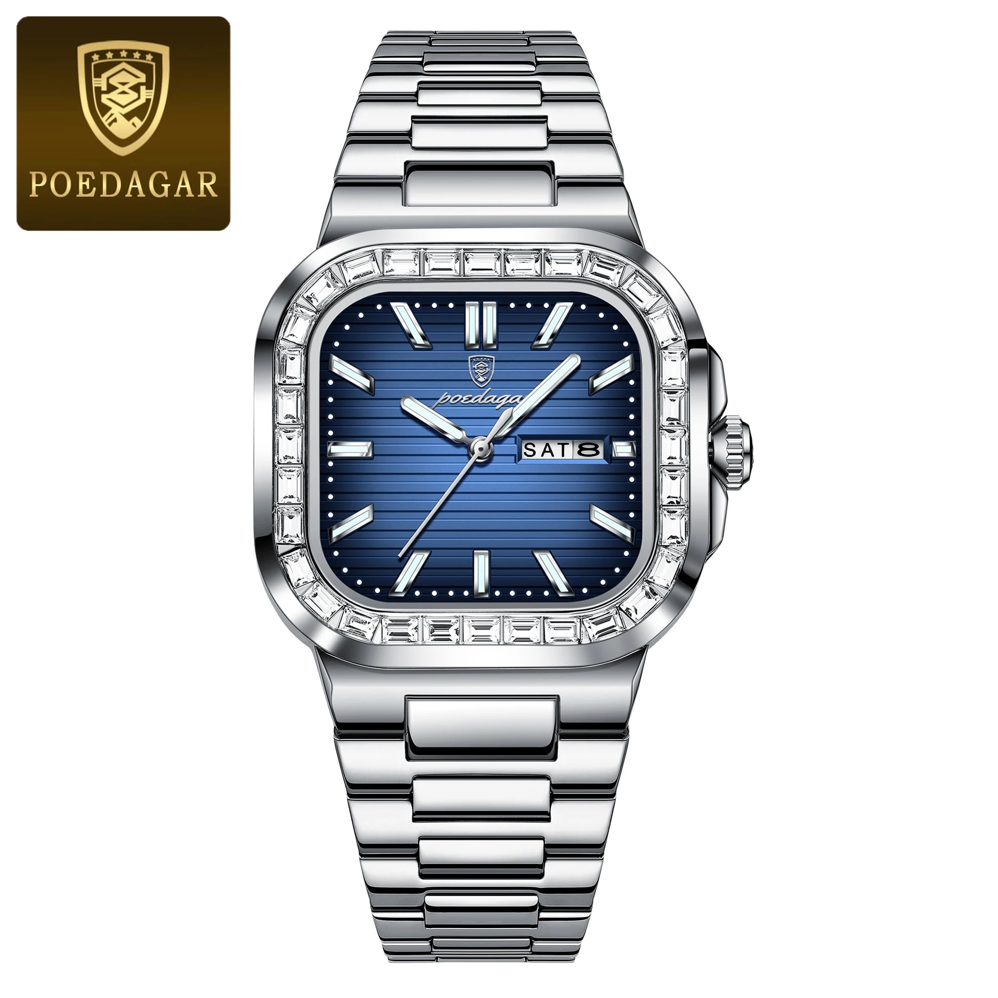 POEDAGAR Luxury Business Men's Wristwatch Waterproof Stainless Steel Luminous Man Watch Date Week Fashion Quartz Watches For Men