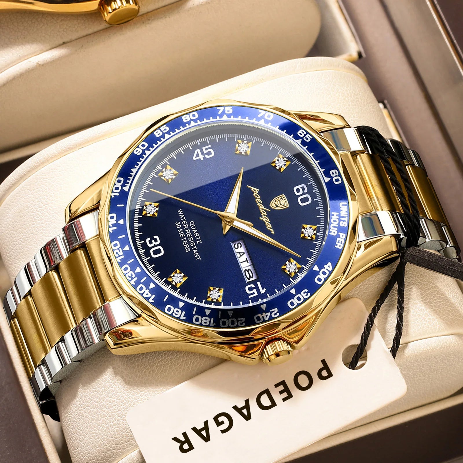 POEDAGAR Luxury Fashion Man Watch Waterproof Luminous Date Week Men's Wristwatch Stainless Steel Military Quartz Watches For Men