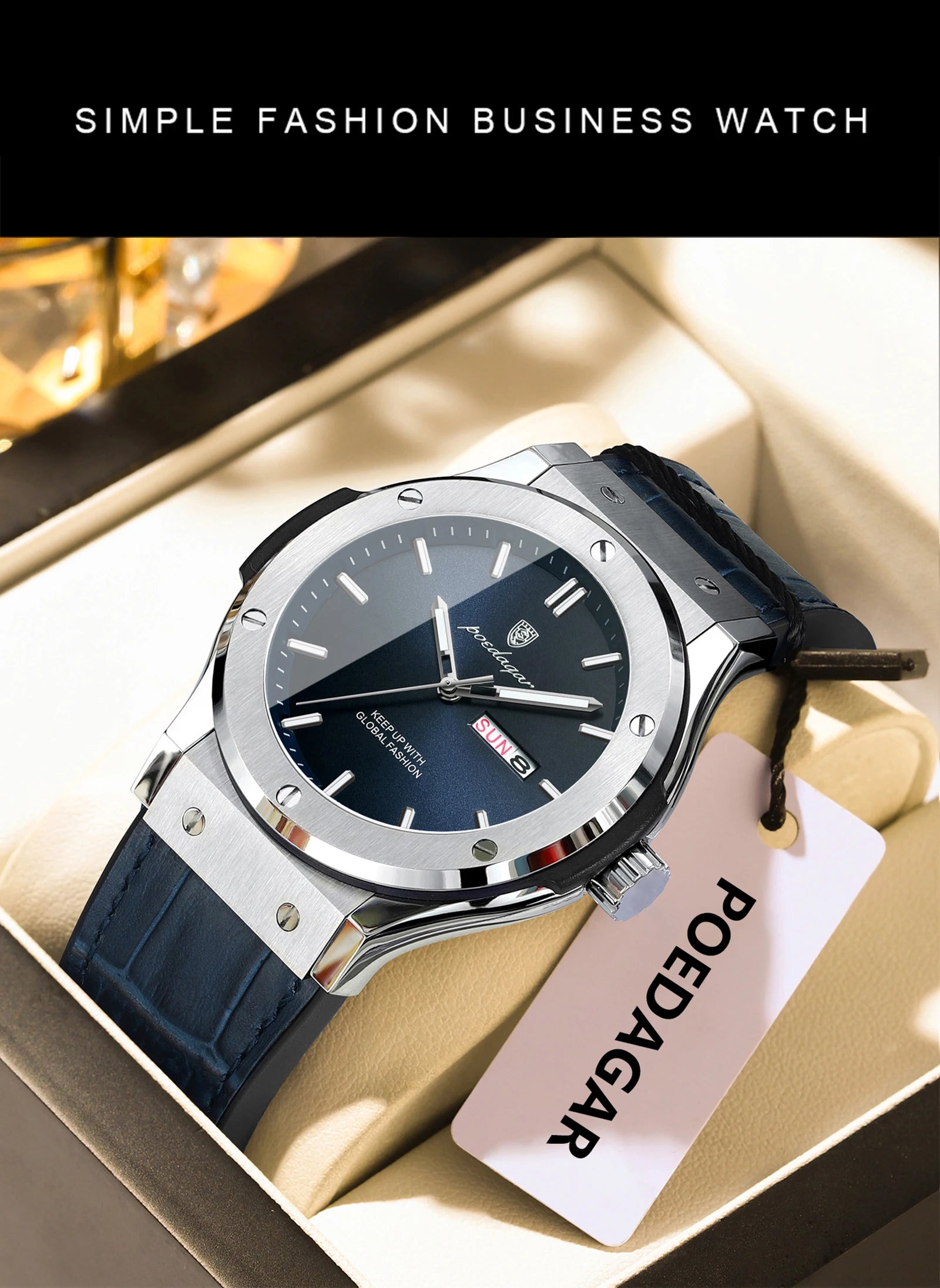 POEDAGAR Luxury Business Watch For Men Waterproof Luminous Date Week Man Wristwatch Silicone Strap Fashion Quartz Men's Watches