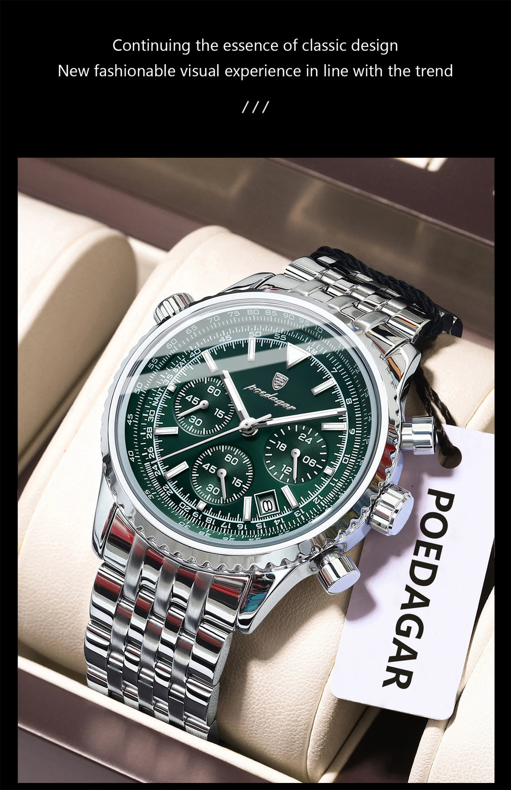 POEDAGAR Luxury Men's Watch Date Chronograph Stainless Steel Quartz Man Watch Waterproof Luminous Business Watches For Men Reloj