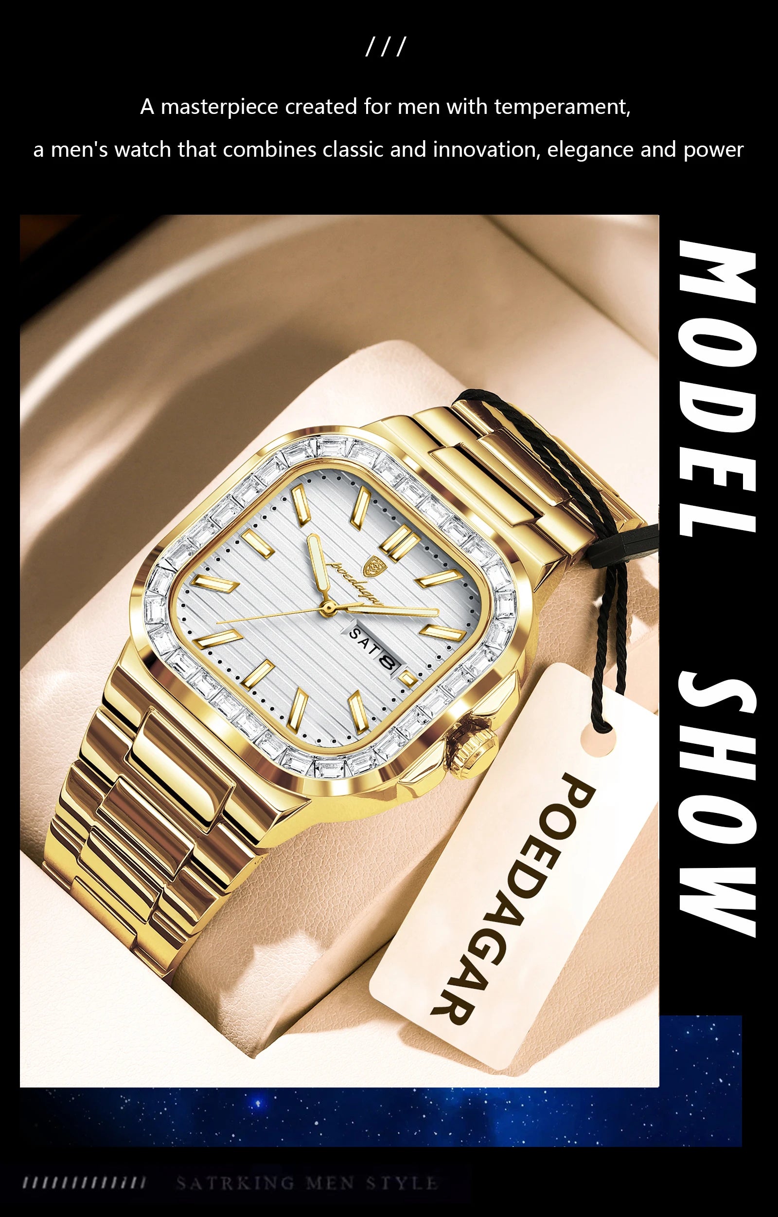 POEDAGAR Luxury Business Men's Wristwatch Waterproof Stainless Steel Luminous Man Watch Date Week Fashion Quartz Watches For Men