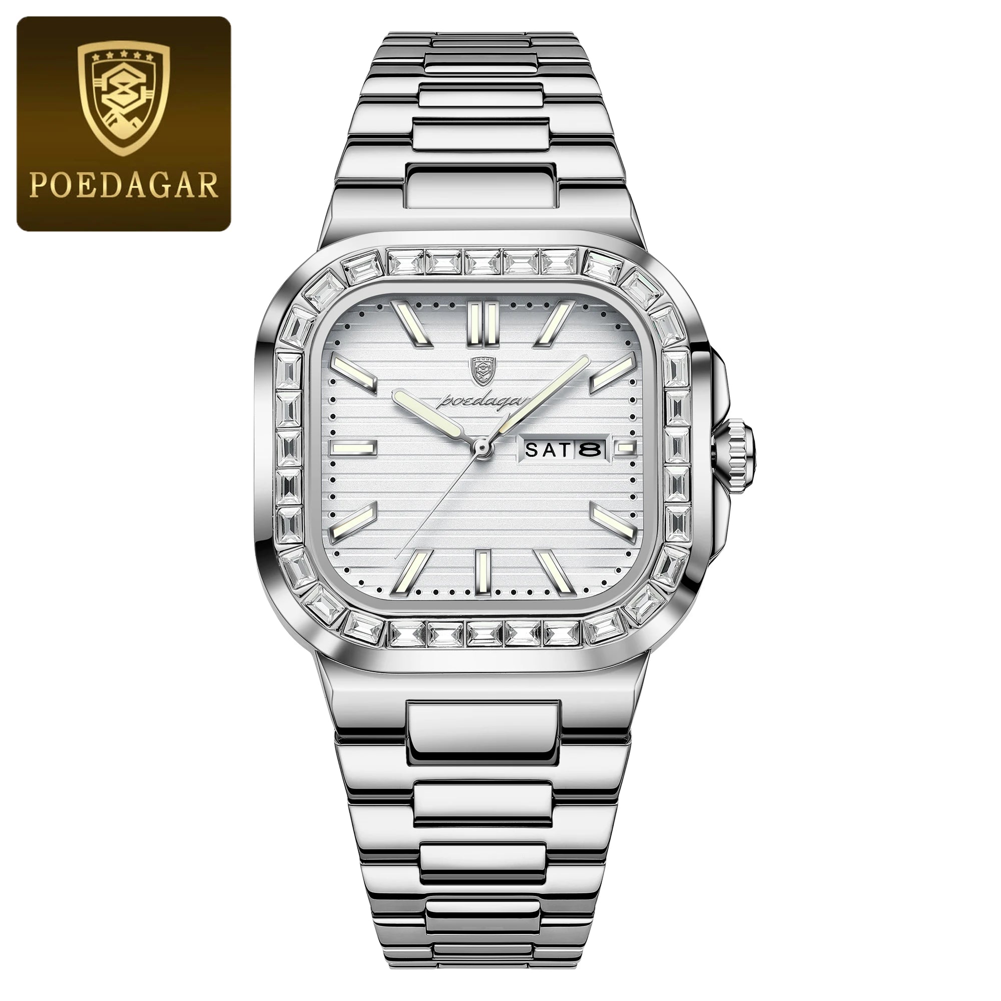 POEDAGAR Luxury Business Men's Wristwatch Waterproof Stainless Steel Luminous Man Watch Date Week Fashion Quartz Watches For Men