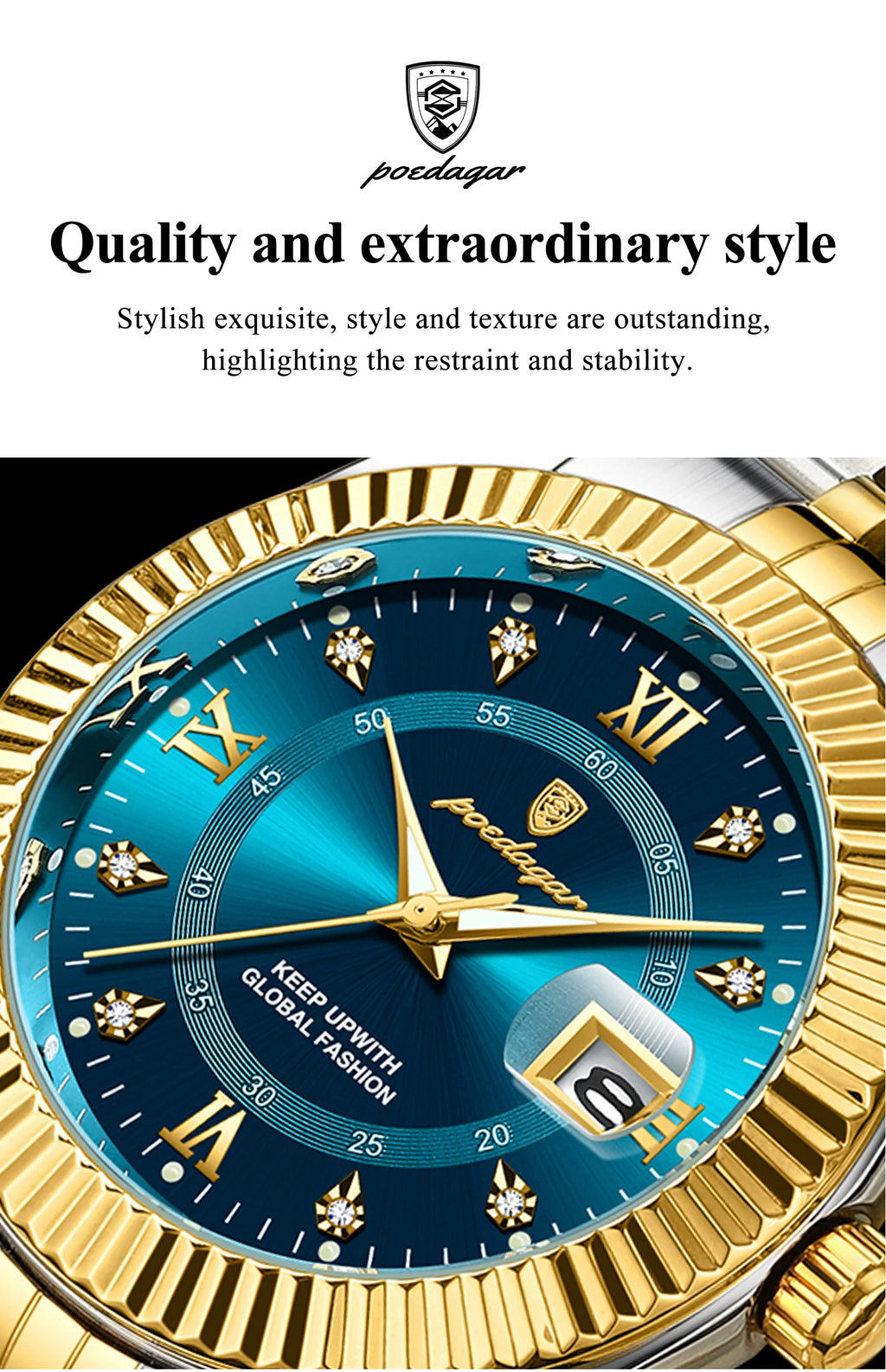 POEDAGAR Trendy Casual Men's Wristwatch Waterproof Luminous Date Man Clock Stainless Steel Quartz Business Watches For Men Reloj