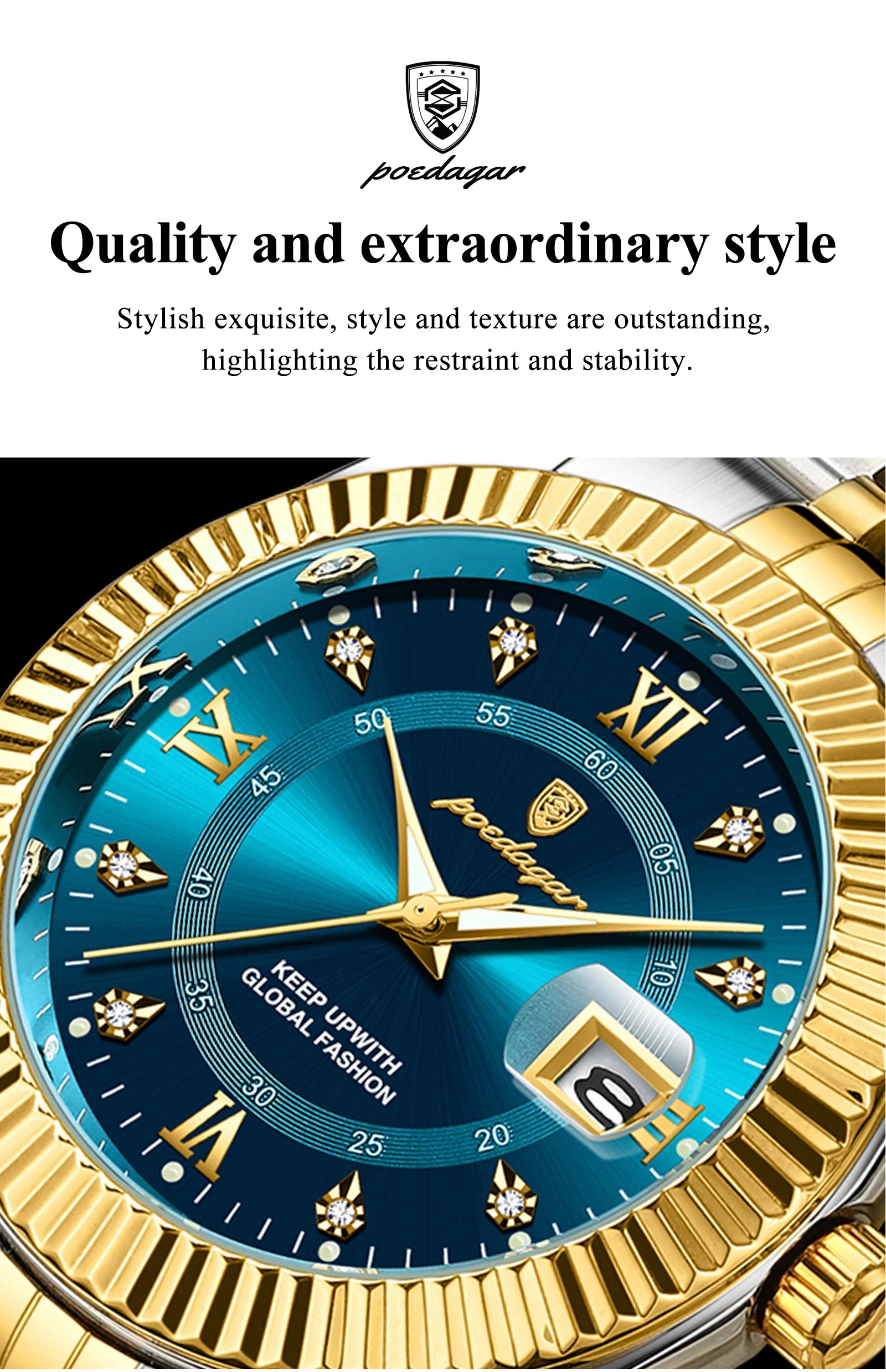 POEDAGAR Trendy Casual Men's Wristwatch Waterproof Luminous Date Man Clock Stainless Steel Quartz Business Watches For Men Reloj