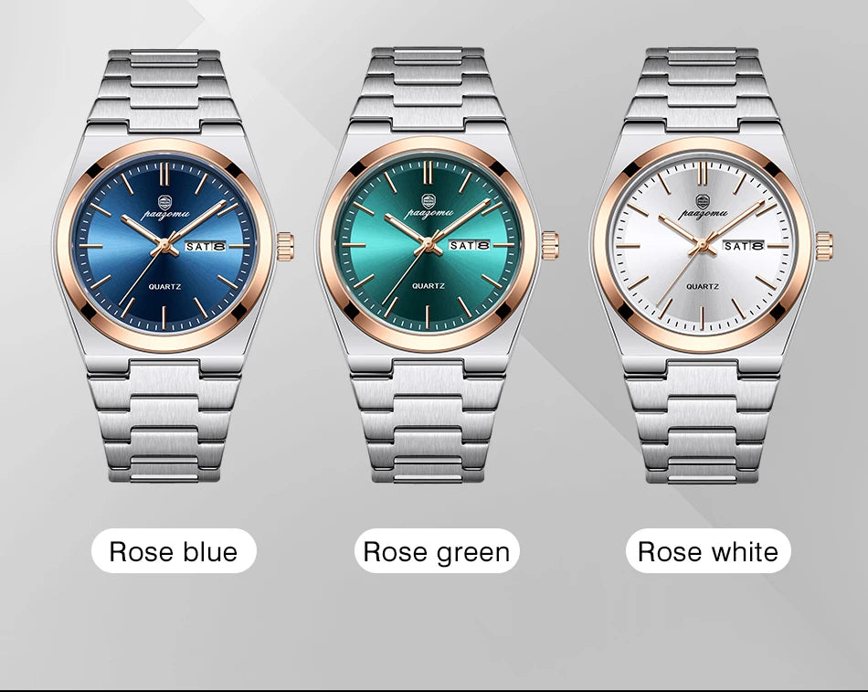 PAAZOMU Fashion Men's Quartz Watch Stainless Steel Waterproof Luminous Man Watch Chronograph Date Multifunction Watches For Men
