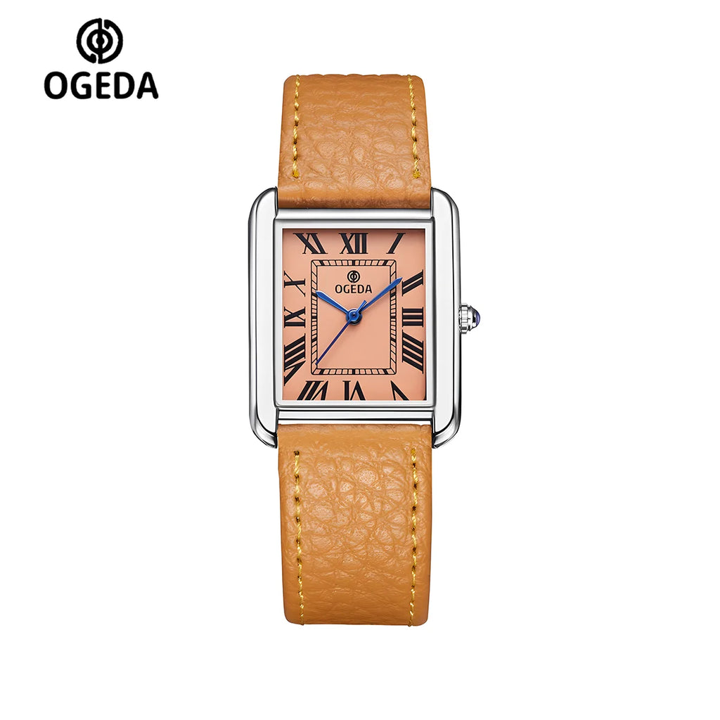 Ogeda 2025 New Square Men\'s Quartz Watch with Mineral Glass Alloy Case, Leather Strap, Sports Waterproof 3Bar Reloj Hombre Wat