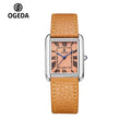 Ogeda 2025 New Square Men\'s Quartz Watch with Mineral Glass Alloy Case, Leather Strap, Sports Waterproof 3Bar Reloj Hombre Wat