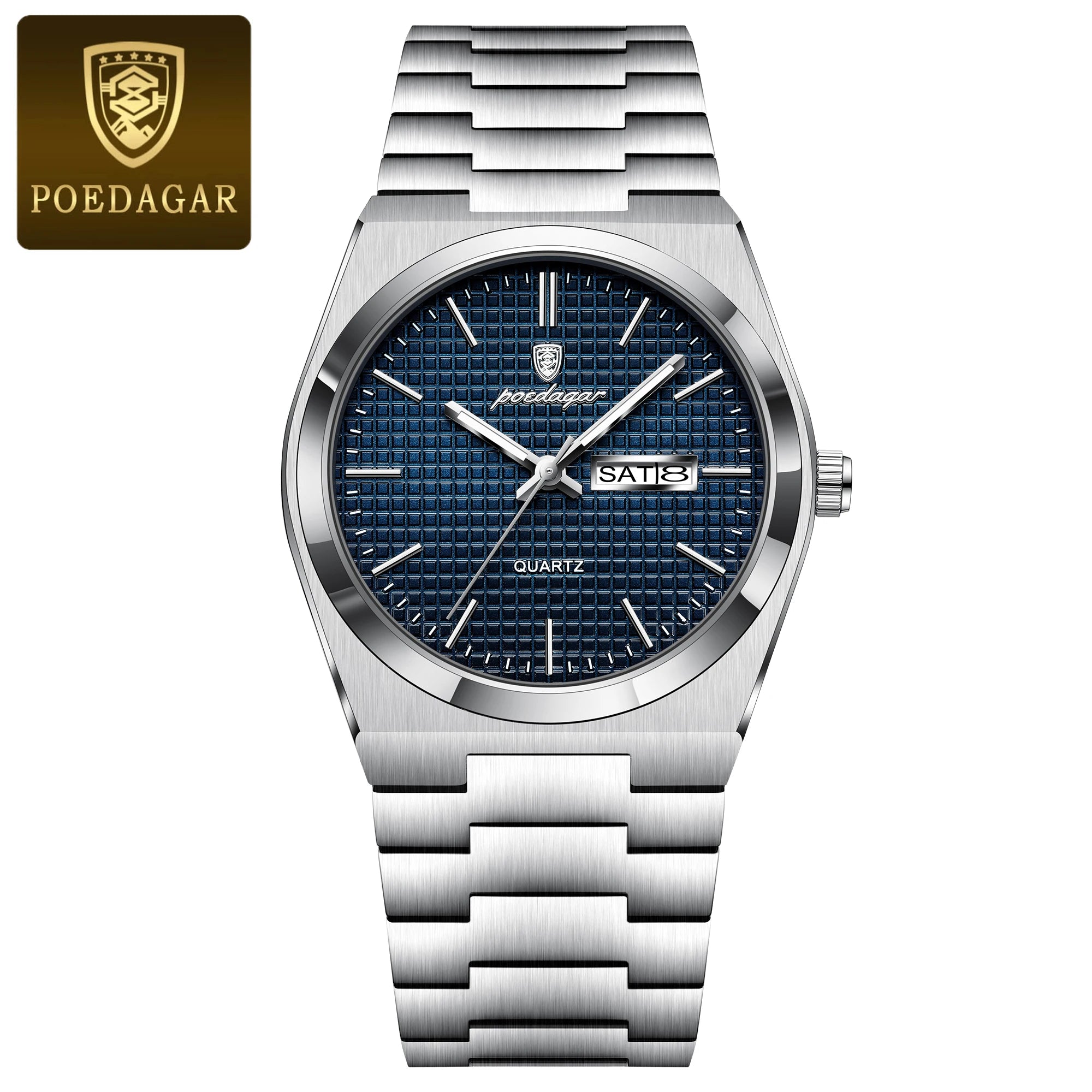 POEDAGAR Top Exquisite Male Watch Stainless Steel Waterproof Luminous Fashion Quartz Men's Watches Date Week Wristwatch For Men